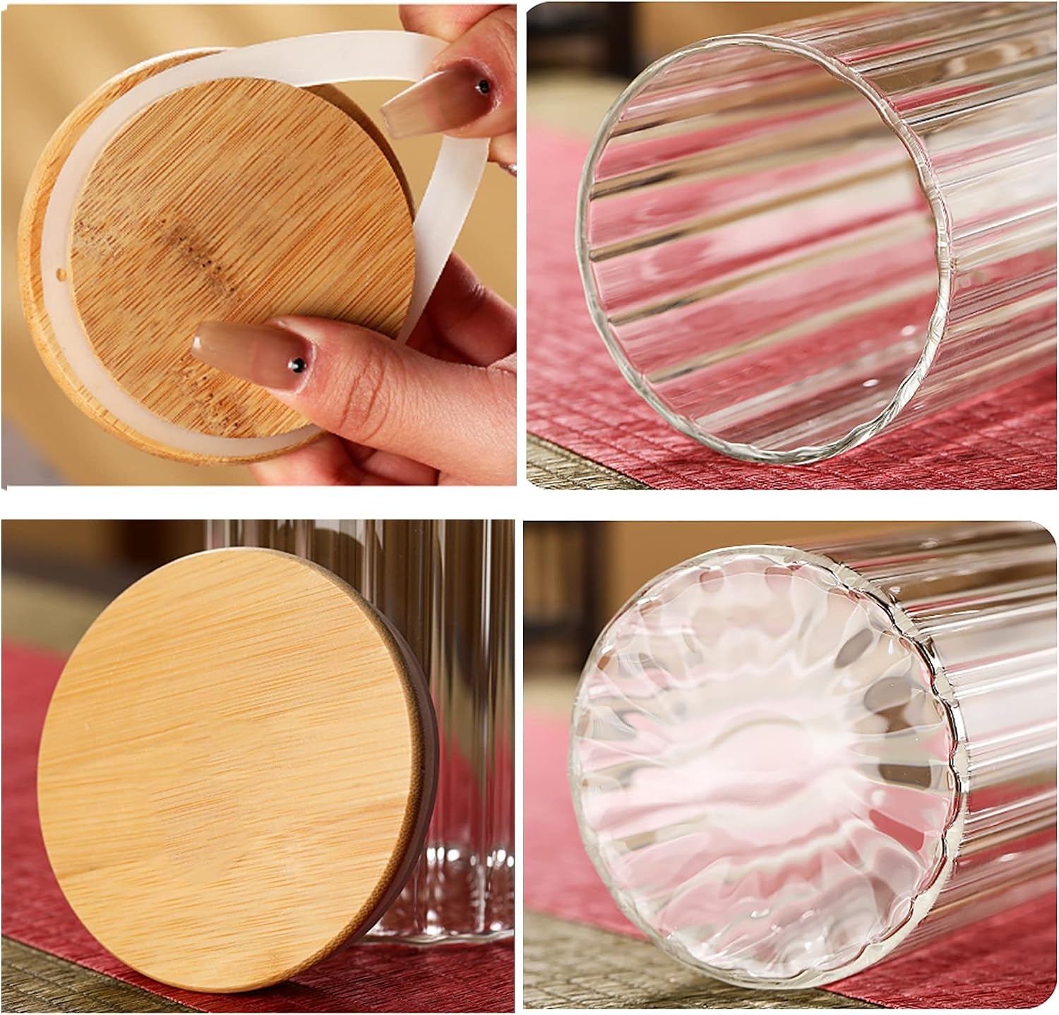 24 FL OZ Airtight Glass Jars with Bamboo Lids Spoons Coffee Canister, 3Pack