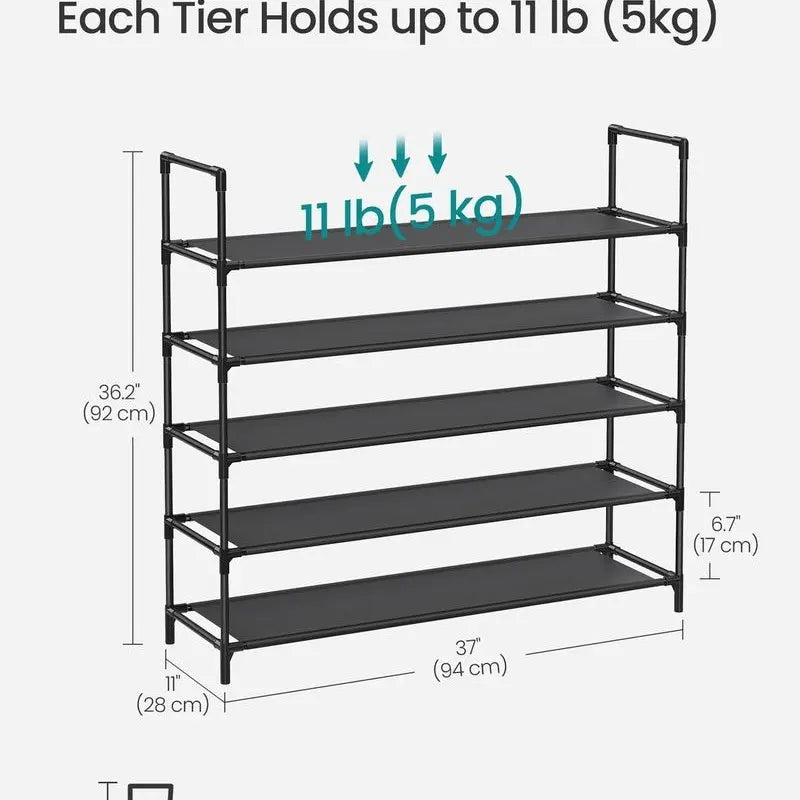 SONGMICS 5-Tier Shoe Rack, Shoe Storage for Hallway Closet, Slim and Space-Saving, Metal Frame, Non-Woven Fabric Shelves