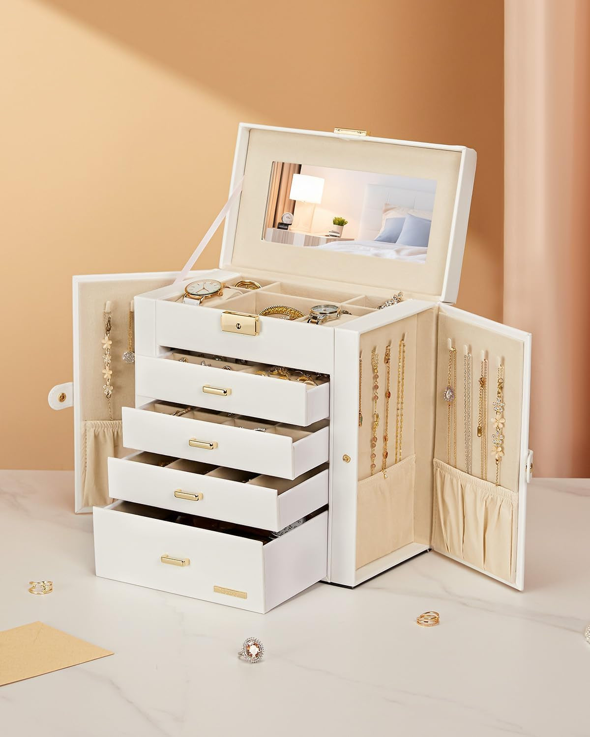 Premium 5-Layer Jewelry Organizer with Lock for Women’s Dresser
