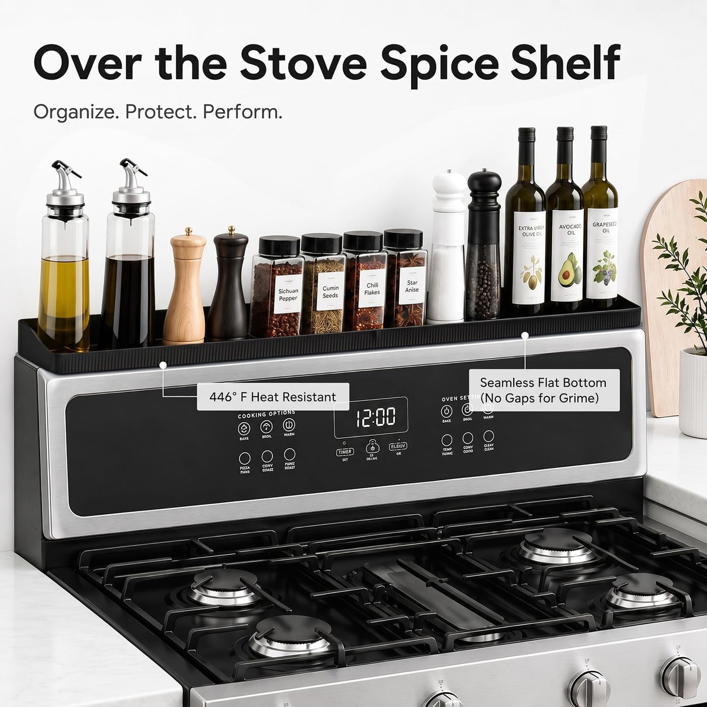 30" Magnetic Stove Top Shelf, Silicone over the Stove Spice Rack Organizer
