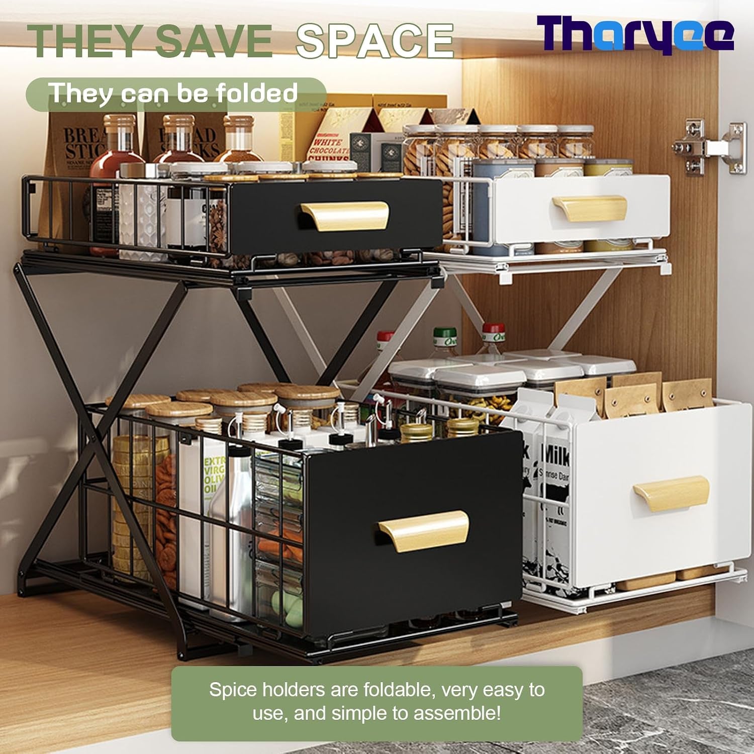 2 Tier Pull Out Cabinet Organizer, under Sink Organizer, Black