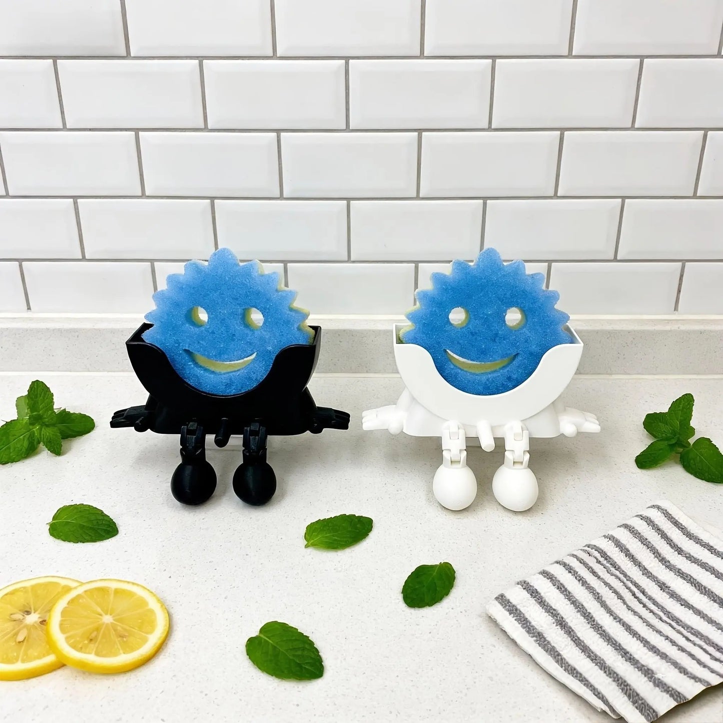 3D Printed Creative Sponge Holder, Fun Decorative Kitchen Sink Organizer, Fits Scrub Daddy Sponge, Funny Desktop Storage Rack for Cleaning Tools, Countertop Caddy