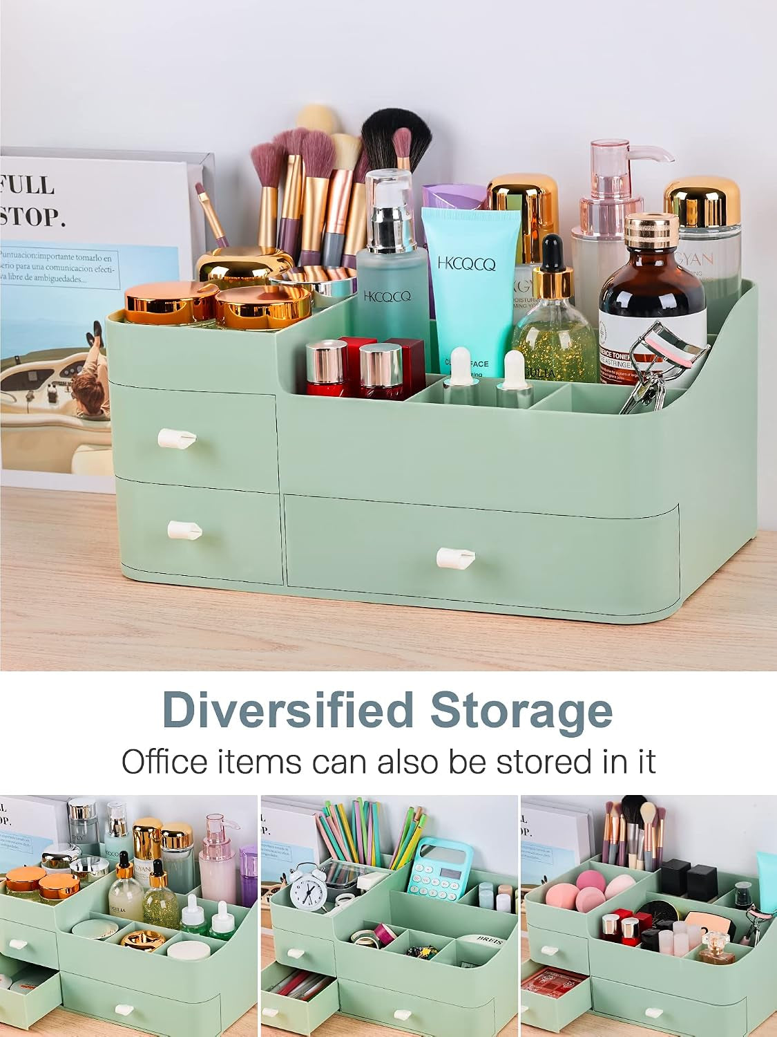 Large Capacity Makeup Organizer with Drawers for Vanity, Bathroom, and Bedroom - Ideal for Skincare, Brushes, Eyeshadows, Lotions, Lipsticks, and Nail Polish