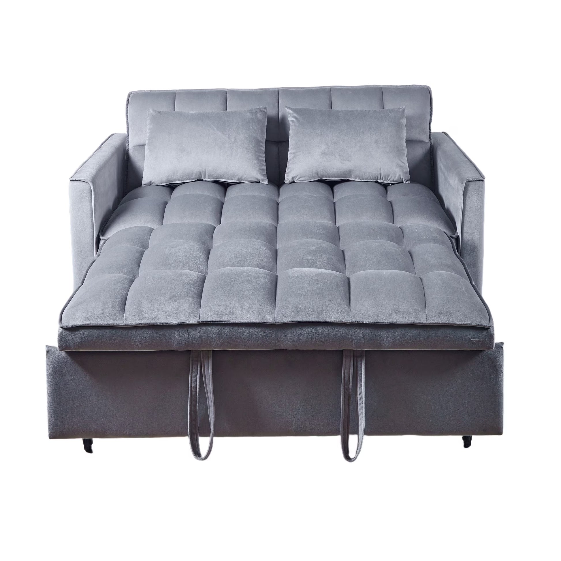 51.1-Inch Velvet Convertible Sofa Bed with Adjustable Backrest - Light Grey Loveseat for Living Room or Office