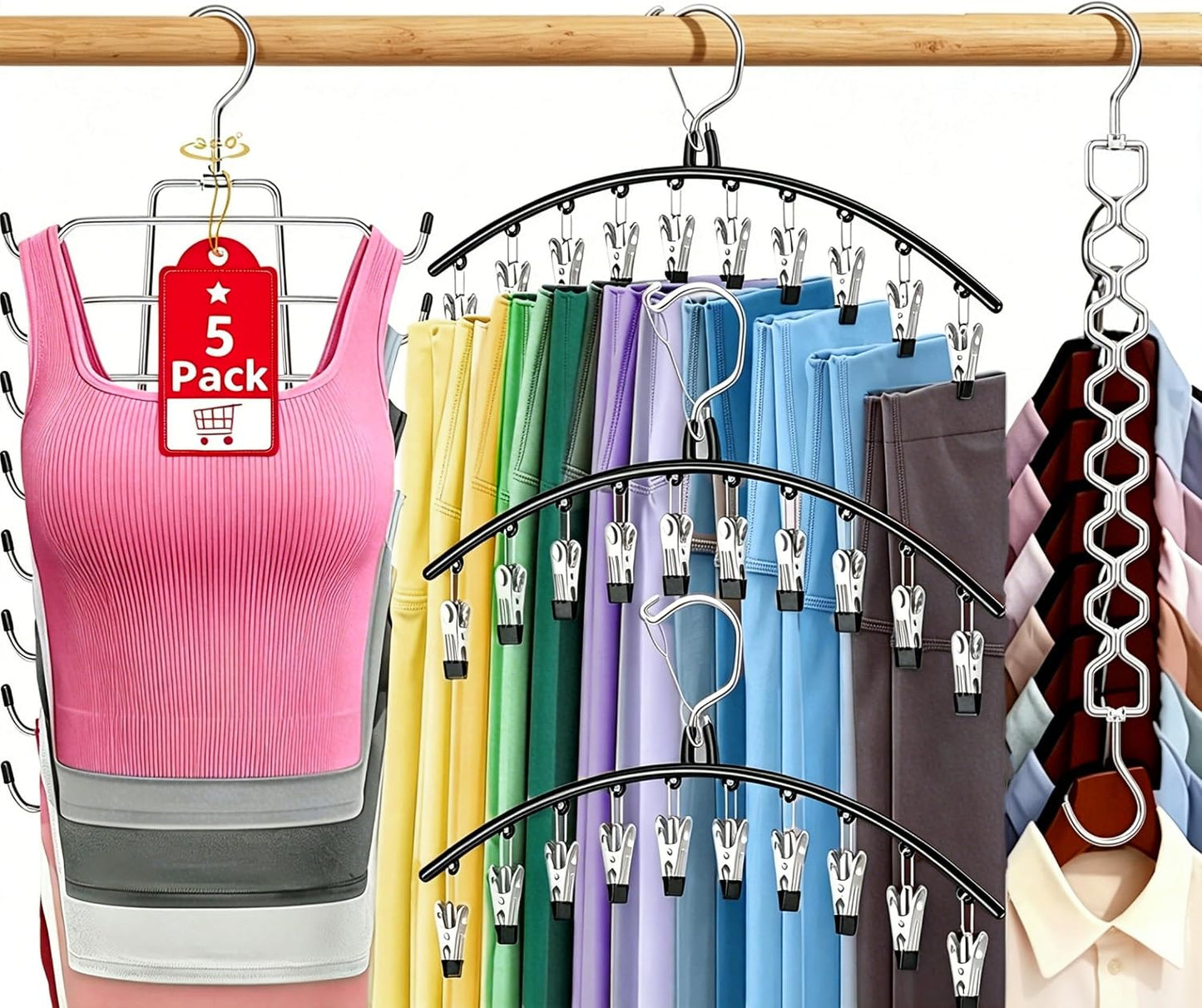 5Pcs Legging Organizer for Closet Tank Top Pant Hanger Space Saving