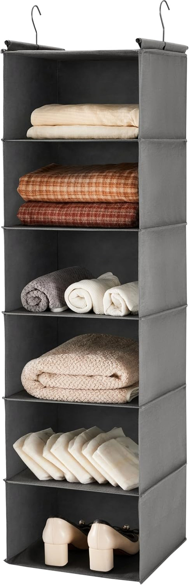 6-Tier Hanging Closet Organizer with Two Durable Hooks, Grey