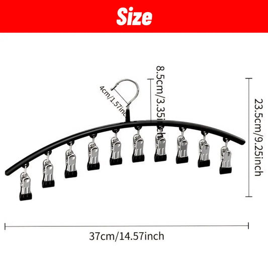 Curved Shape Hanger,10/Pcs Metal Yoga Pants Hanger, Home Organizer for Closet, Pants Hanger with 10Clothespins, Space Saving Hanging Hanger