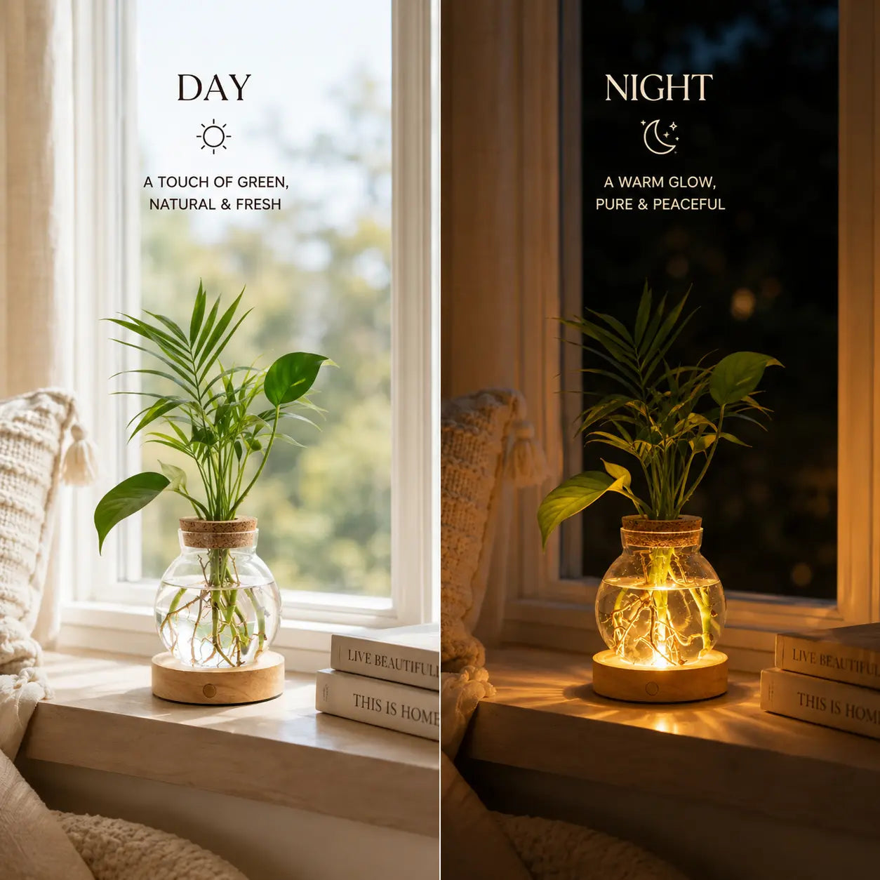 LED Plant Propagation Vase with Wooden Base, Stepless Dimmable Glass Hydroponic Terrarium, Indoor Plant Holder, Modern Home Decor Gift for Plant Lovers, Mom & Women