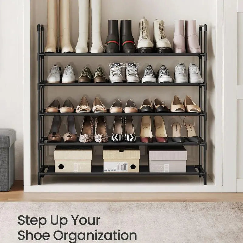 SONGMICS 5-Tier Shoe Rack, Shoe Storage for Hallway Closet, Slim and Space-Saving, Metal Frame, Non-Woven Fabric Shelves