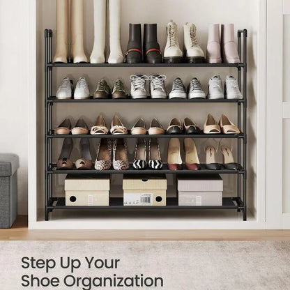SONGMICS 5-Tier Shoe Rack, Shoe Storage for Hallway Closet, Slim and Space-Saving, Metal Frame, Non-Woven Fabric Shelves