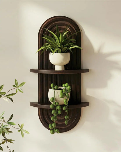 Bamworld Boho Wall Decor Plant Wall Shelf Mid Century Modern Decor Hanging Plant Shelf 2-Tier 1-Tier Wooden Floating Shelves for Home Bathroom Bedroom Living Room Office Holding Planter Decoration Walnut Natural