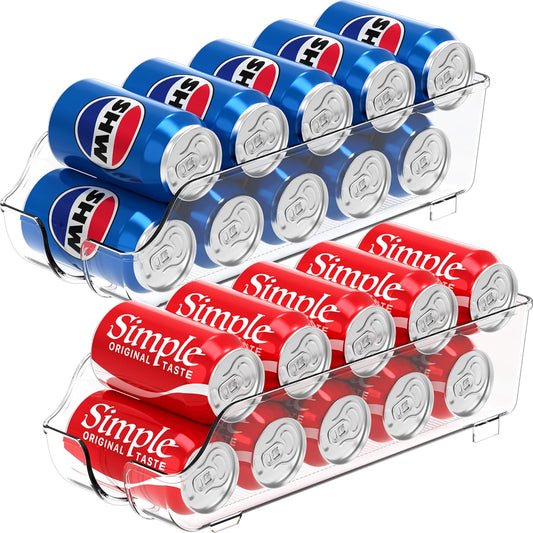 Soda Can Organizer and Dispenser Set for Refrigerator or Pantry, 2-Pack