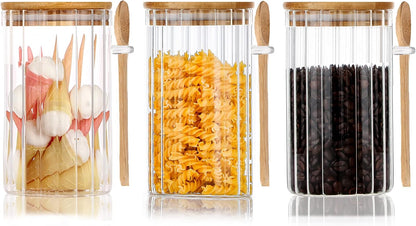 24 FL OZ Airtight Glass Jars with Bamboo Lids Spoons Coffee Canister, 3Pack