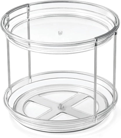 2-Tier Rotating Lazy Susan Turntable Organizer, 9.25'' - Stackable Plastic Storage Solution for Cabinets, Pantries, and Bathrooms