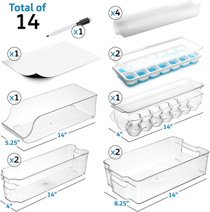 14-Piece Stackable Clear Acrylic Refrigerator and Freezer Organizer Set