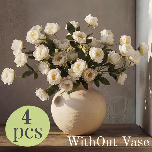 4 Artificial Peony Flowers for Vases, 28 Realistic Flower Heads, Long Stems, DIY Bouquets, Wedding Centerpieces, Home Decor, Faux Decorative Flowers, Faux Flower Decorations