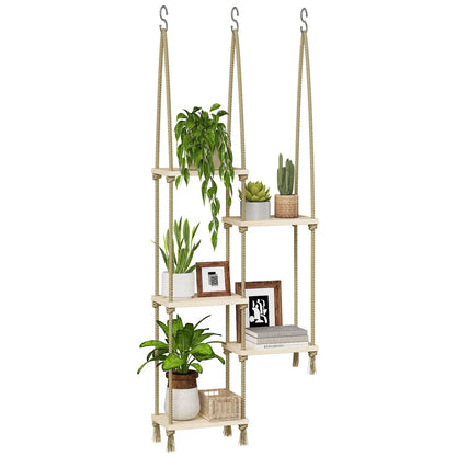 Bamworld Window Plant Shelves Window Sill Plant Shelf Boho Window Shelf for Plants Plant Hanger Wood Plant Stand Wall Shelf Hanging Planters for Indoor Plants Living Room Decor Garden Boho Decor