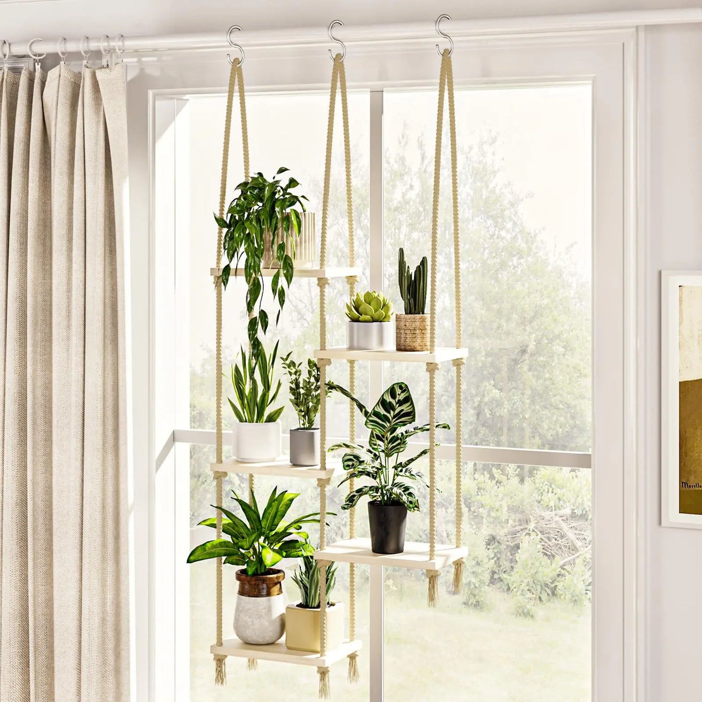 Bamworld Window Plant Shelves Window Sill Plant Shelf Boho Window Shelf for Plants Plant Hanger Wood Plant Stand Wall Shelf Hanging Planters for Indoor Plants Living Room Decor Garden Boho Decor