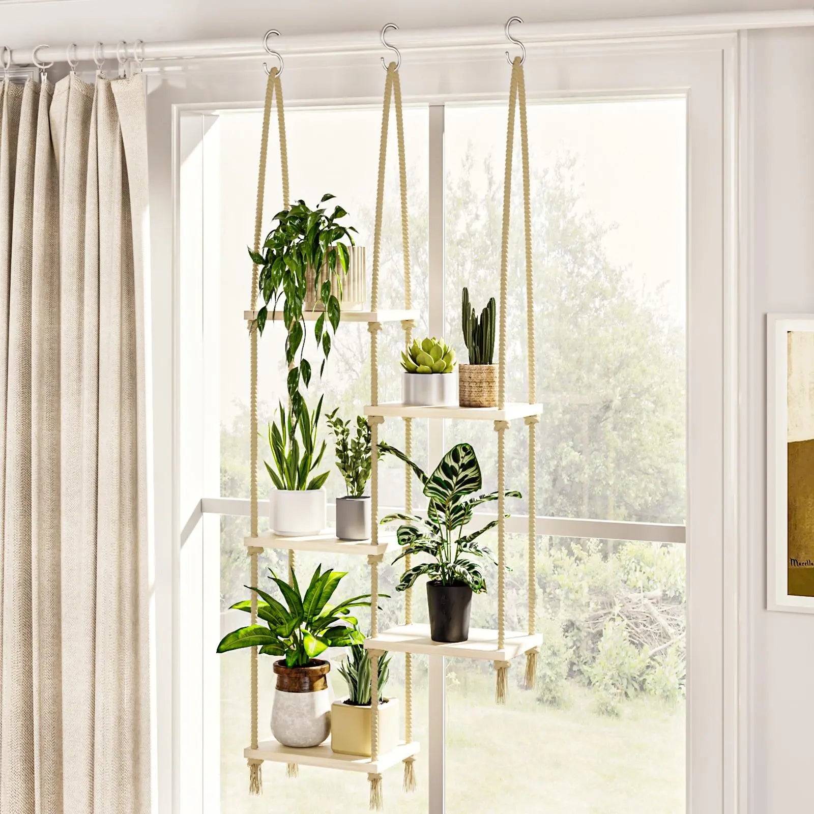 Bamworld Window Plant Shelves Window Sill Plant Shelf Boho Window Shelf for Plants Plant Hanger Wood Plant Stand Wall Shelf Hanging Planters for Indoor Plants Living Room Decor Garden Boho Decor