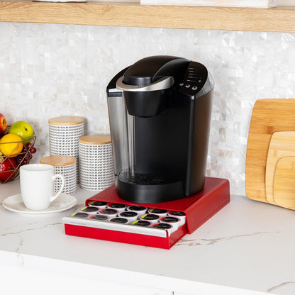 Single Serve Coffee Capsule Organizer, 30-Pod Capacity, 5-Row Design with 2-Inch Dividers, Countertop Storage Base (Coffee Maker Not Included), Red