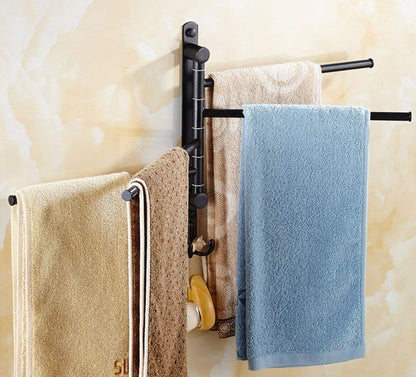 Oil Rubbed Bronze Wall-Mounted Swivel Towel Rack Holder with Hooks - 4-Arm Design for Bathroom