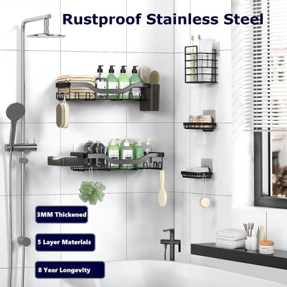 7-Pack Adhesive Stainless Steel Shower Organizer Shelf
