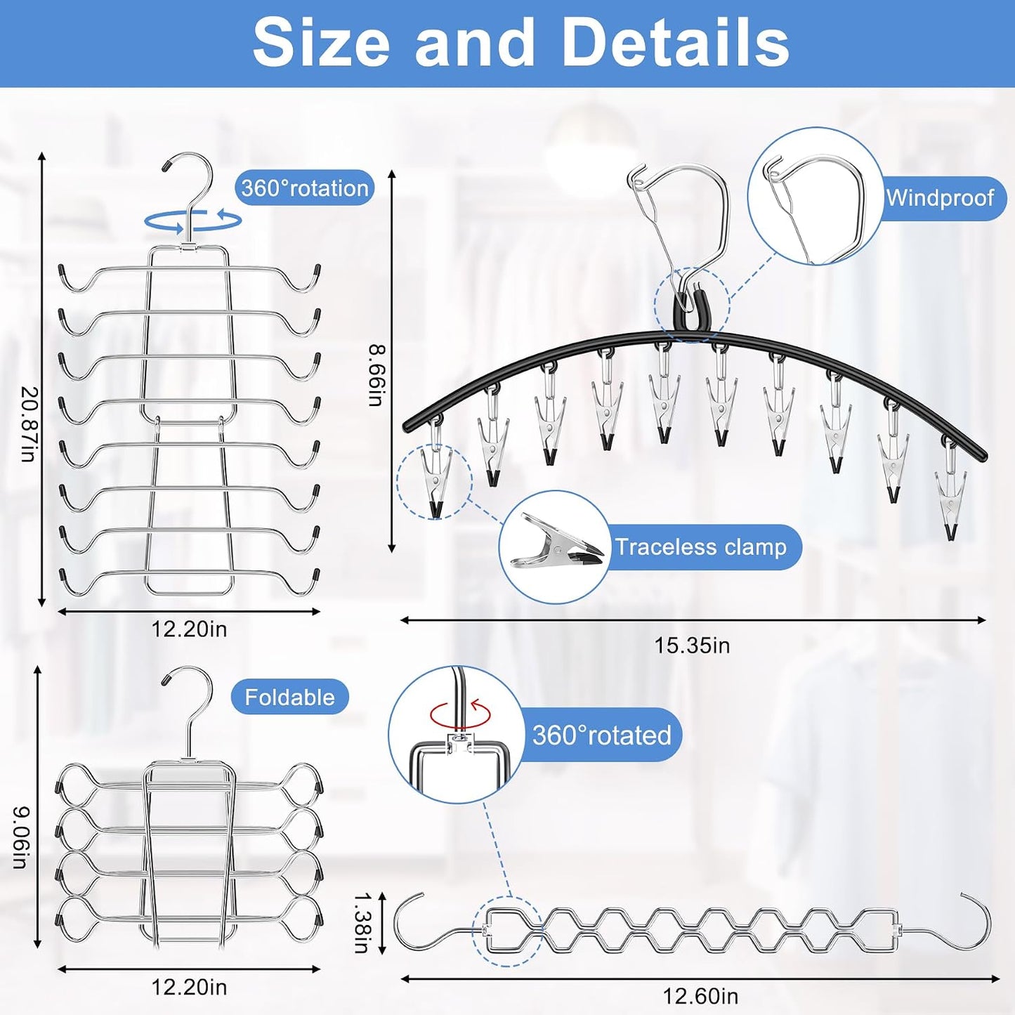 5Pcs Legging Organizer for Closet Tank Top Pant Hanger Space Saving