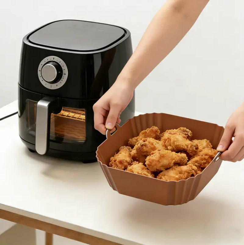 8”Square Silicone Unbleached Heavy Duty Air Fryer Liners Reusable Air Fryer Pot Non-Stick & Non-Leak Liners for 4 to 7 QT Airfryer Basket, Deep Fryer Parts & Accessories Sohochic