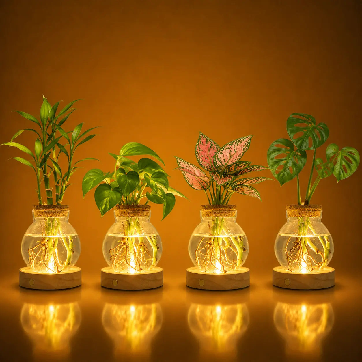 LED Plant Propagation Vase with Wooden Base, Stepless Dimmable Glass Hydroponic Terrarium, Indoor Plant Holder, Modern Home Decor Gift for Plant Lovers, Mom & Women
