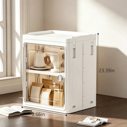 White Freestanding PP Plastic Pantry Storage Cabinet - 5-Tier Slim Narrow Unit with 360° Swivel Casters, Adjustable Shelves, Flat Fold, Lockable Modern Design, Furniture Storage for Kitchen Organizing, Bathroom