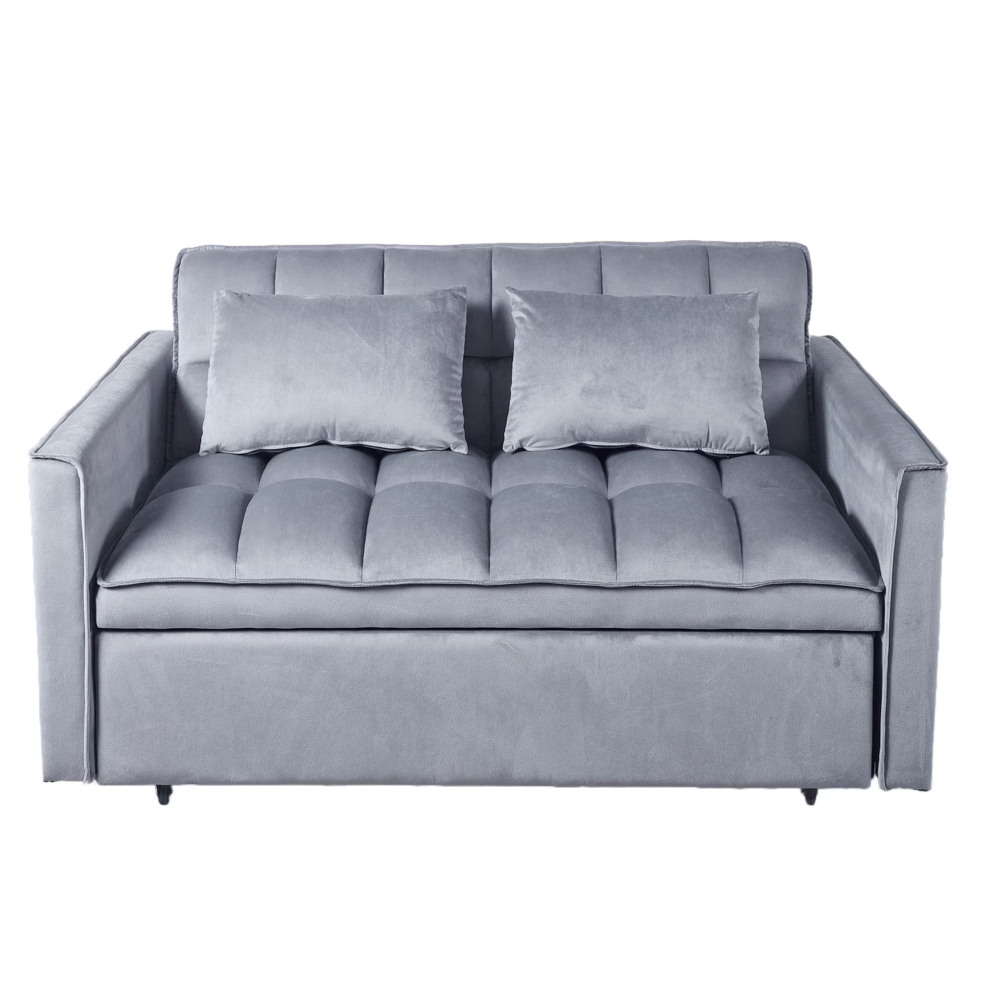 51.1-Inch Velvet Convertible Sofa Bed with Adjustable Backrest - Light Grey Loveseat for Living Room or Office