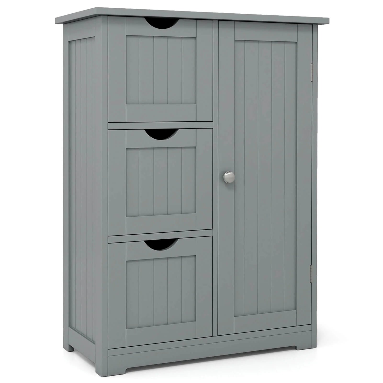 Grey Bathroom Floor Cabinet with Three Drawers and One Cupboard for Side Storage