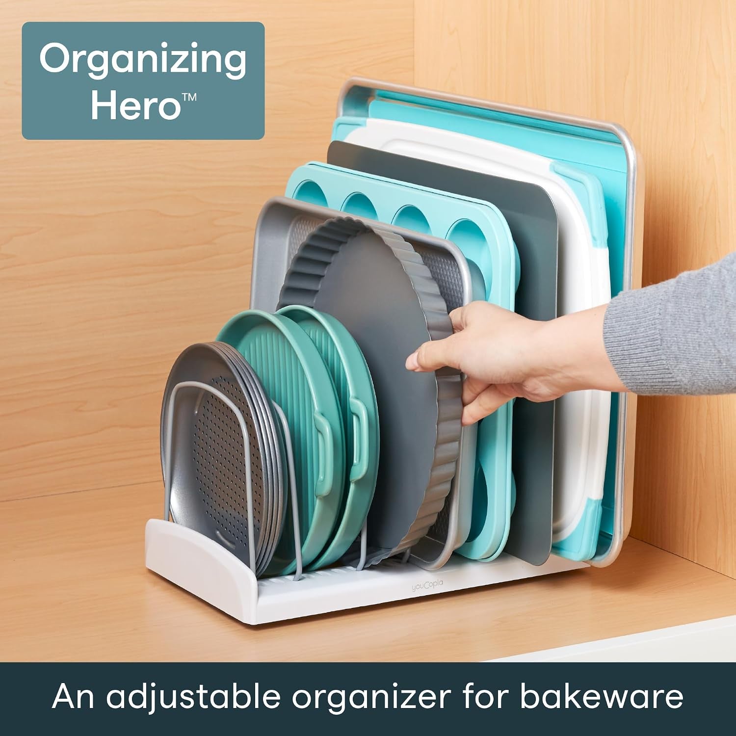 Storemore Adjustable Bakeware Rack with Dividers for Organized Baking Pan Storage
