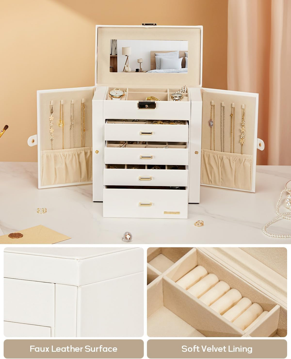 Premium 5-Layer Jewelry Organizer with Lock for Women’s Dresser