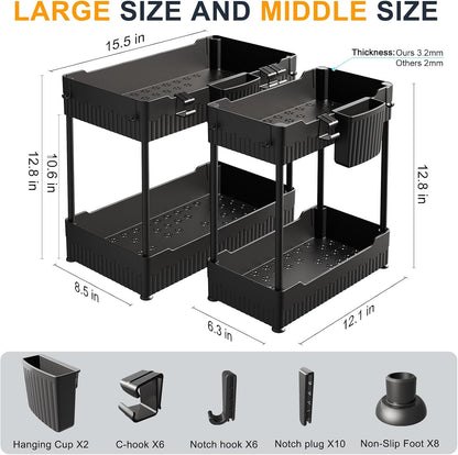 Under-Sink Organizer Set with Hooks and Hanging Cups for Kitchen Storage - 2-Pack