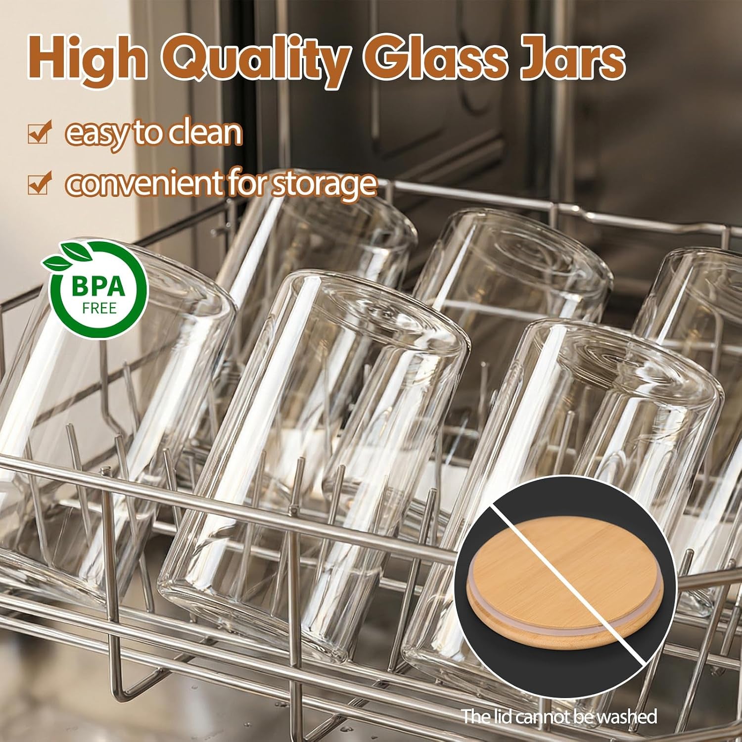 6Pcs Glass Food Storage Containers with Bamboo Lids, 1Qt Glass Jars