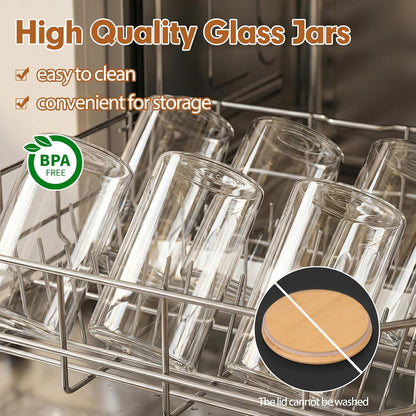 6Pcs Glass Food Storage Containers with Bamboo Lids, 1Qt Glass Jars