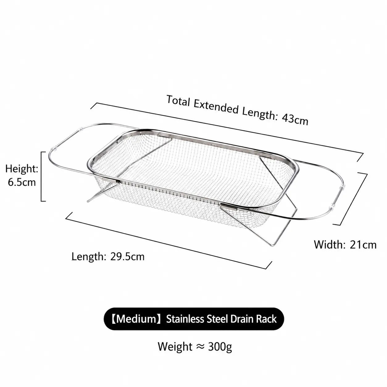 Stainless Steel Expandable Over-The-Sink Colander Strainer Basket with Handles - Rectangular Fine Mesh Kitchen Utensil, Essential Kitchen Supply