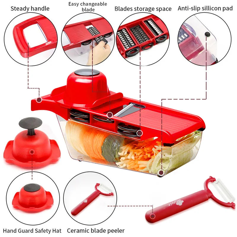Vegetable Cutter with Steel Blade Slicer Potato Peeler Carrot Cheese Grater Vegetable Slicer Kitchen Accessories