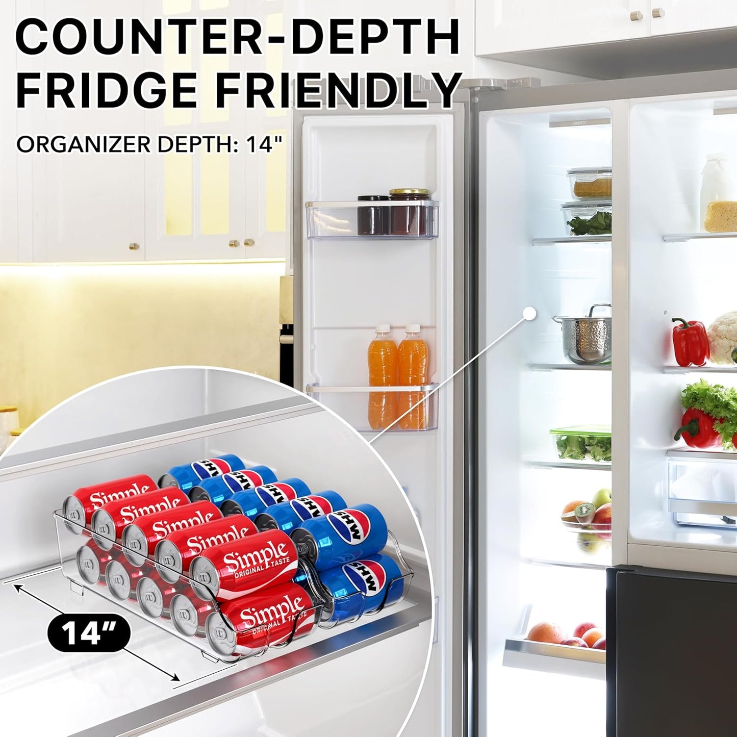 Soda Can Organizer and Dispenser Set for Refrigerator or Pantry, 2-Pack