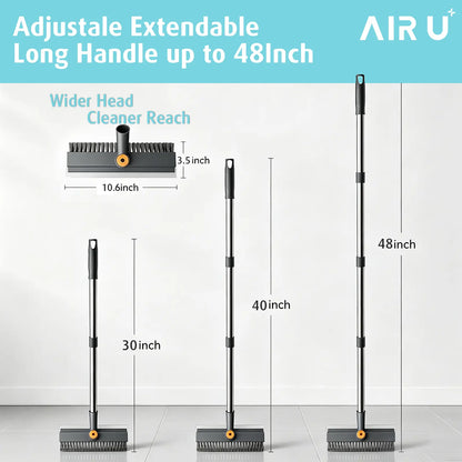 AIR U Floor Scrub Brush with Multi-Purpose Long Handle Scrub 3 in 1 360°Rotating Scrape and Heavy-Duty Stiff Bristle Scrubber Brush for Bathtub Cleaning Shower Bathroom Patio Garage Kitchen Wall and Deck Cleaning Supplies Home Essential Items