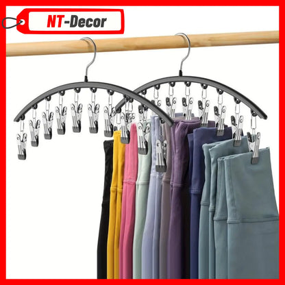 Curved Shape Hanger,10/Pcs Metal Yoga Pants Hanger, Home Organizer for Closet, Pants Hanger with 10Clothespins, Space Saving Hanging Hanger