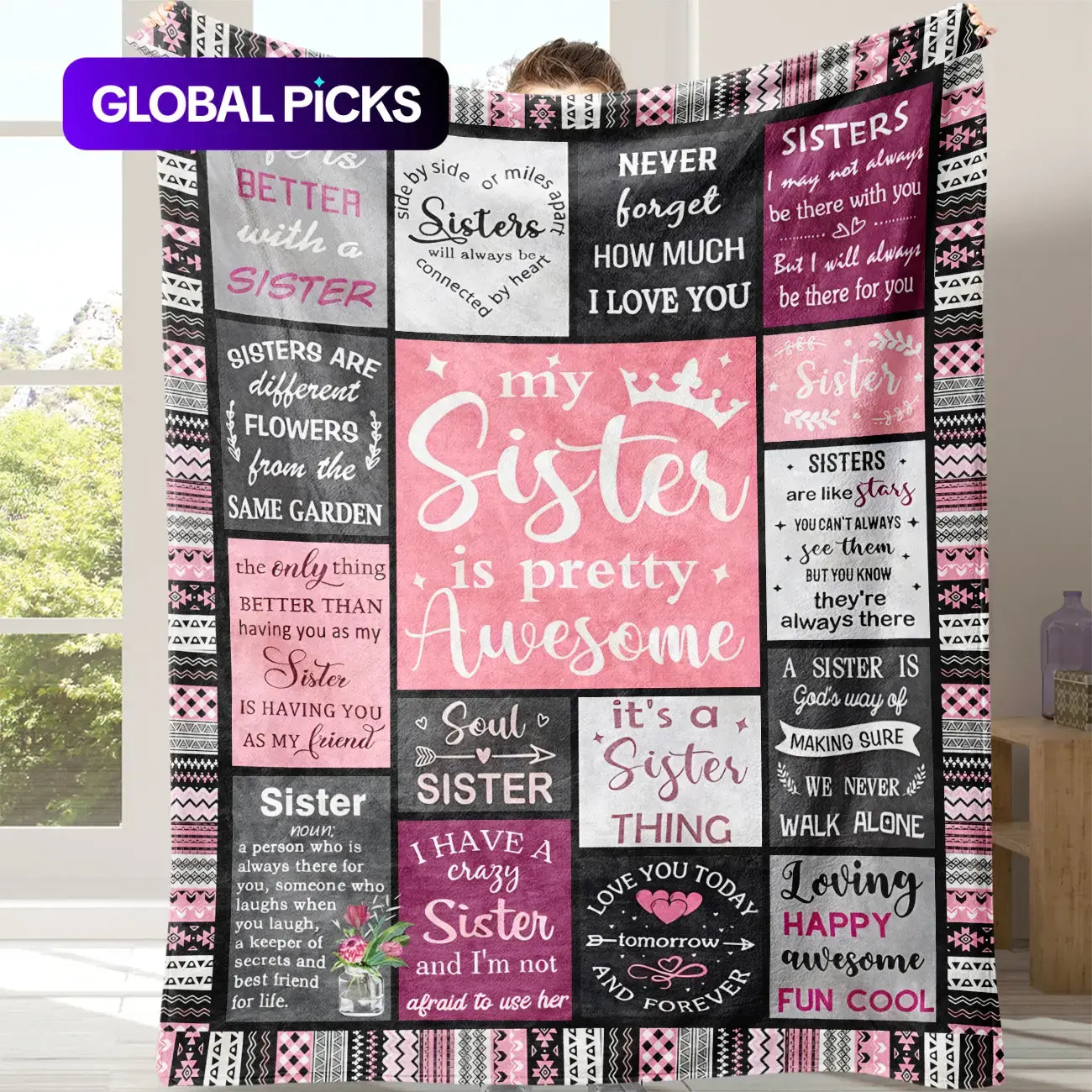 Soft Cozy Letter Slogan Print Throw Blanket with Storage Bag - Ideal for Home, Office, Travel, and Camping - Perfect Gift for Sisters