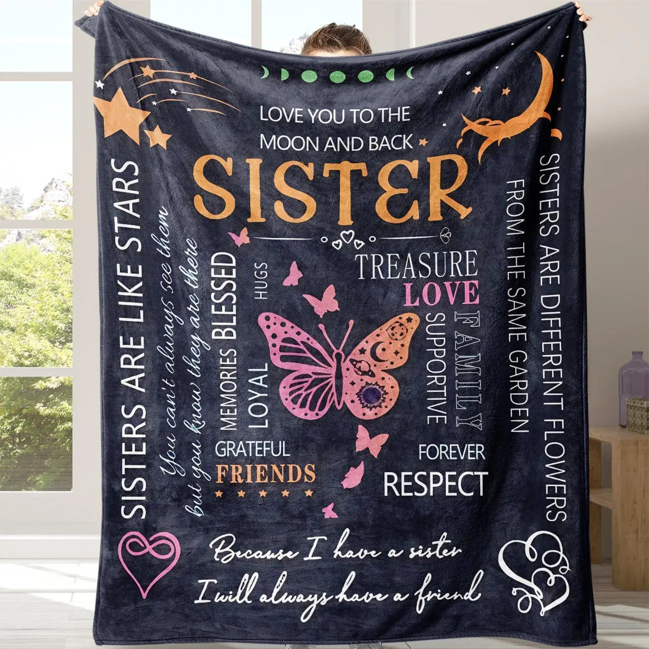 Soft Cozy Letter Slogan Print Throw Blanket with Storage Bag - Ideal for Home, Office, Travel, and Camping - Perfect Gift for Sisters