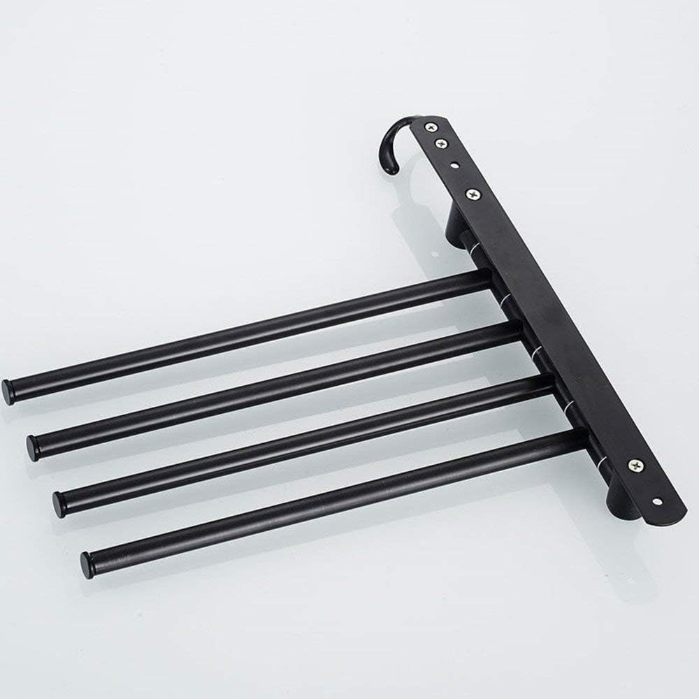 Oil Rubbed Bronze Wall-Mounted Swivel Towel Rack Holder with Hooks - 4-Arm Design for Bathroom
