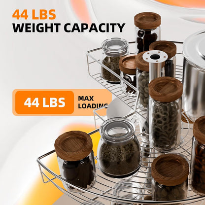 24-Inch Corner Cabinet Turntable with 270° Rotation, Adjustable Height 2-Tier Stainless Steel Storage Rack for Kitchen Cabinets