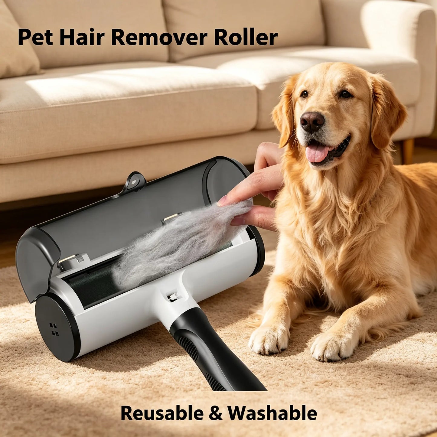 Reusable Pet Hair Removal Roller - Cost-Effective, Self-Cleaning, Portable Dog & Cat Grooming Tool with Lint Remover Mitts for Couch, Furniture, Speeds up Cleaning