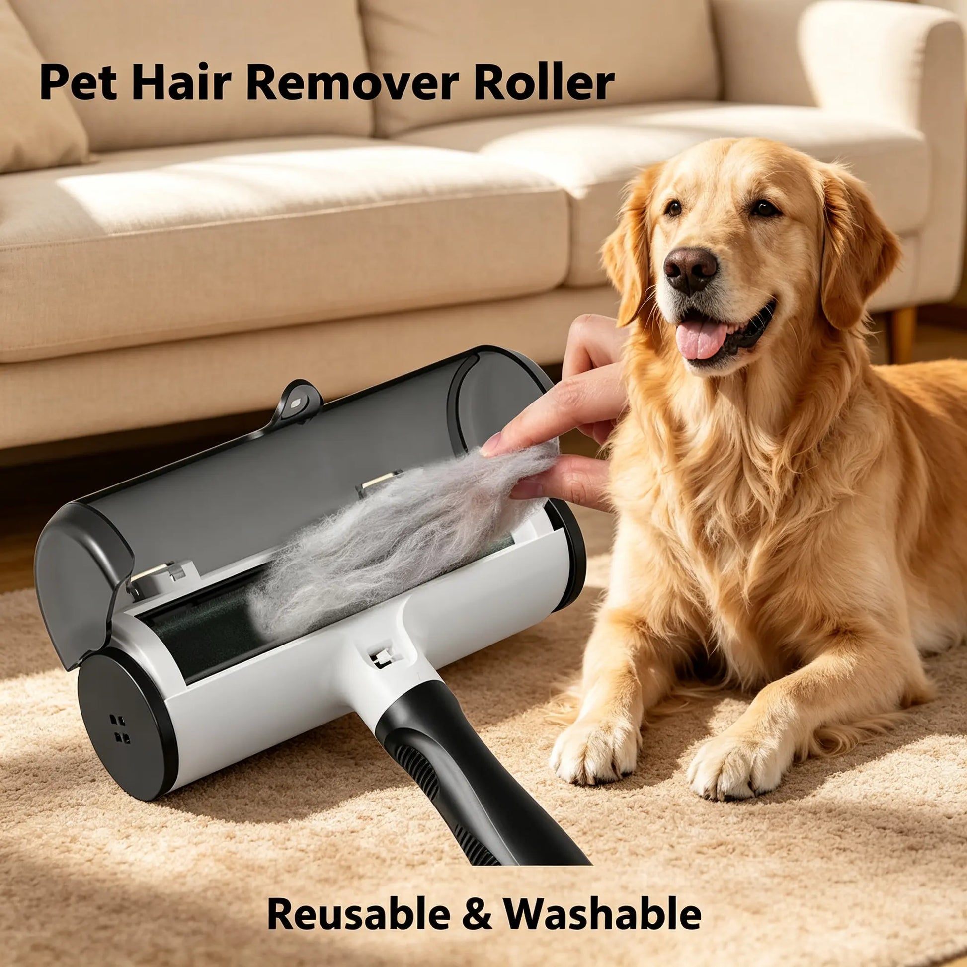 Reusable Pet Hair Removal Roller - Cost-Effective, Self-Cleaning, Portable Dog & Cat Grooming Tool with Lint Remover Mitts for Couch, Furniture, Speeds up Cleaning
