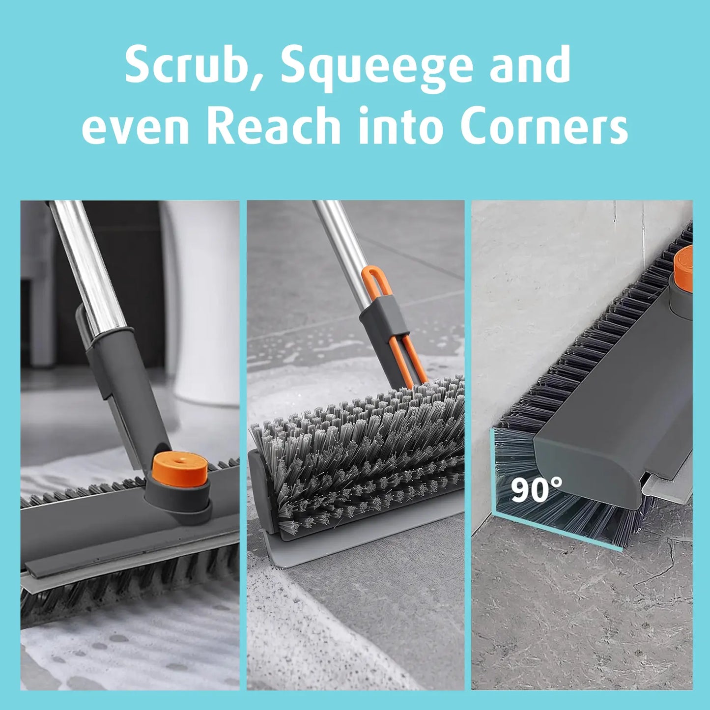 AIR U Floor Scrub Brush with Multi-Purpose Long Handle Scrub 3 in 1 360°Rotating Scrape and Heavy-Duty Stiff Bristle Scrubber Brush for Bathtub Cleaning Shower Bathroom Patio Garage Kitchen Wall and Deck Cleaning Supplies Home Essential Items