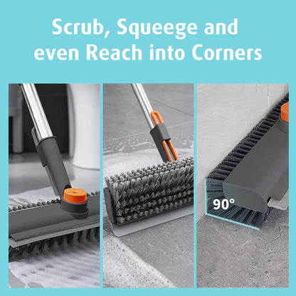 AIR U Floor Scrub Brush with Multi-Purpose Long Handle Scrub 3 in 1 360°Rotating Scrape and Heavy-Duty Stiff Bristle Scrubber Brush for Bathtub Cleaning Shower Bathroom Patio Garage Kitchen Wall and Deck Cleaning Supplies Home Essential Items
